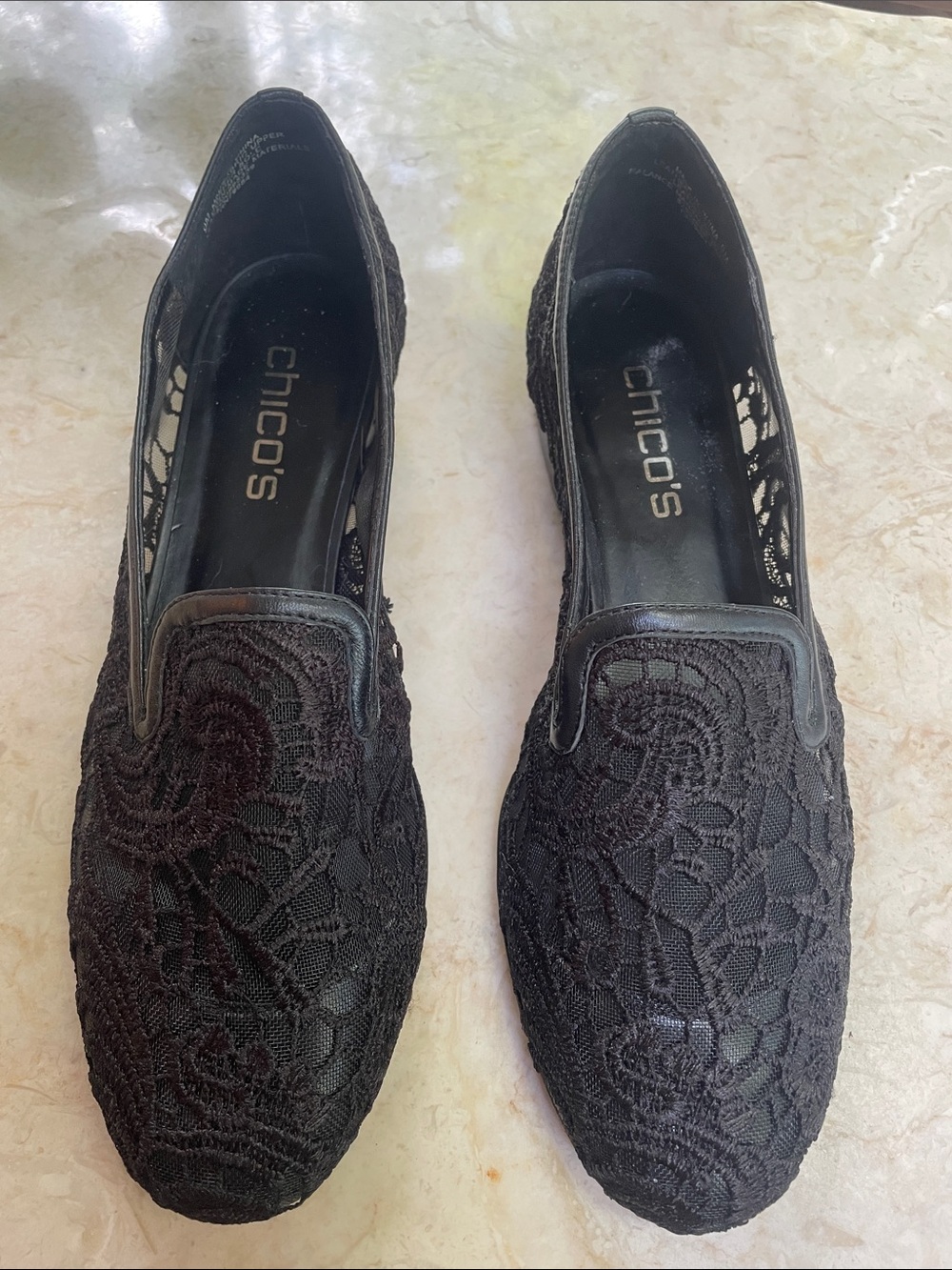 Chico's Black Lace Slip-On Loafers